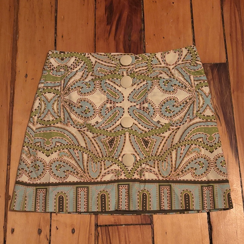 J. Crew Printed Mini Skirt in Light Blue, Green, Cream